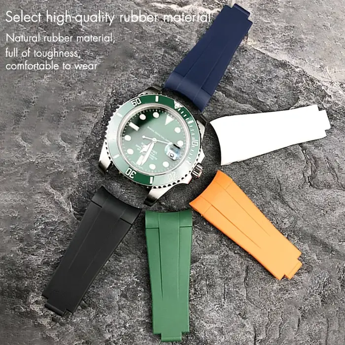 Bracelet de montre en caoutchouc à extrémité incurvée