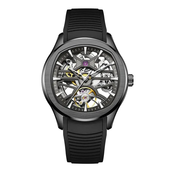 Montre mécanique automatique squelette pour homme DANIEL GORMAN, style sport, acier inoxydable, cadr