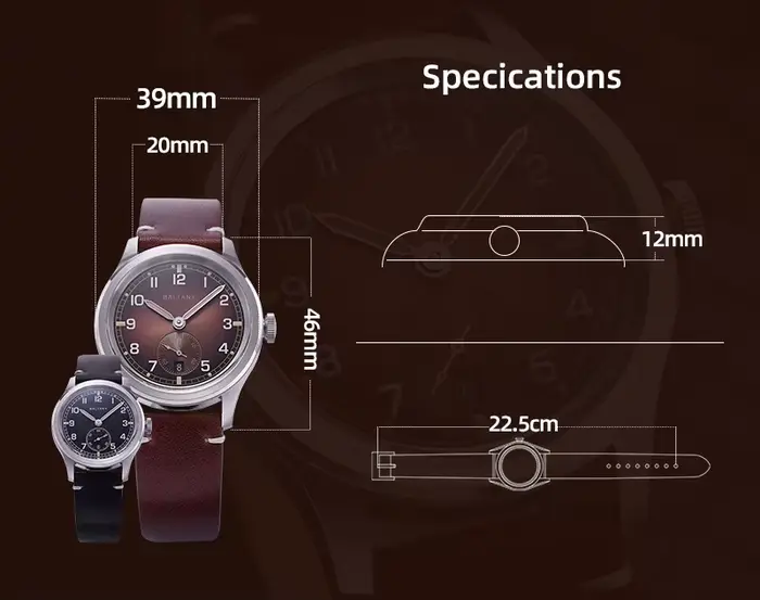 Baltany – montre automatique pour hommes, 39mm, montre-bracelet mécanique, saphir lumineux, étanche 10ATM, ST1731, petit cadran secondaire