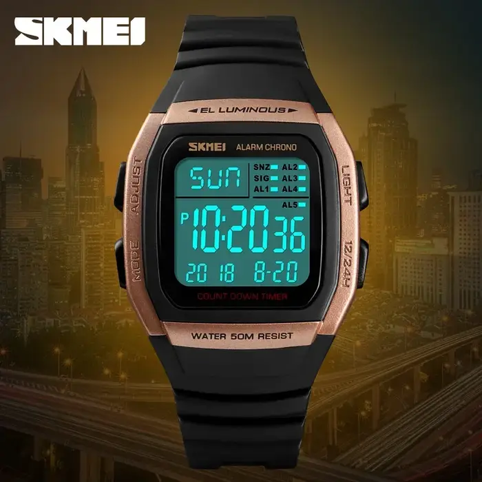 SKMEI 1278 Chrono compte à rebours hommes montre-bracelet décontracté en plein air mâle horloge lumineuse montre homme