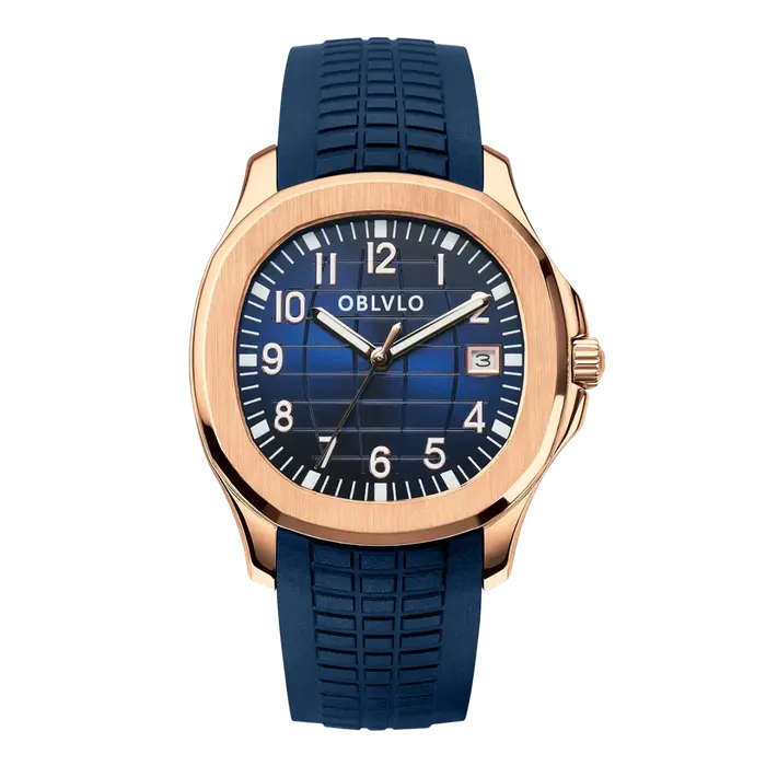 OBLVLO – montre mécanique automatique de Sport de styliste, cadran Brlue avec Date, bracelet en caou
