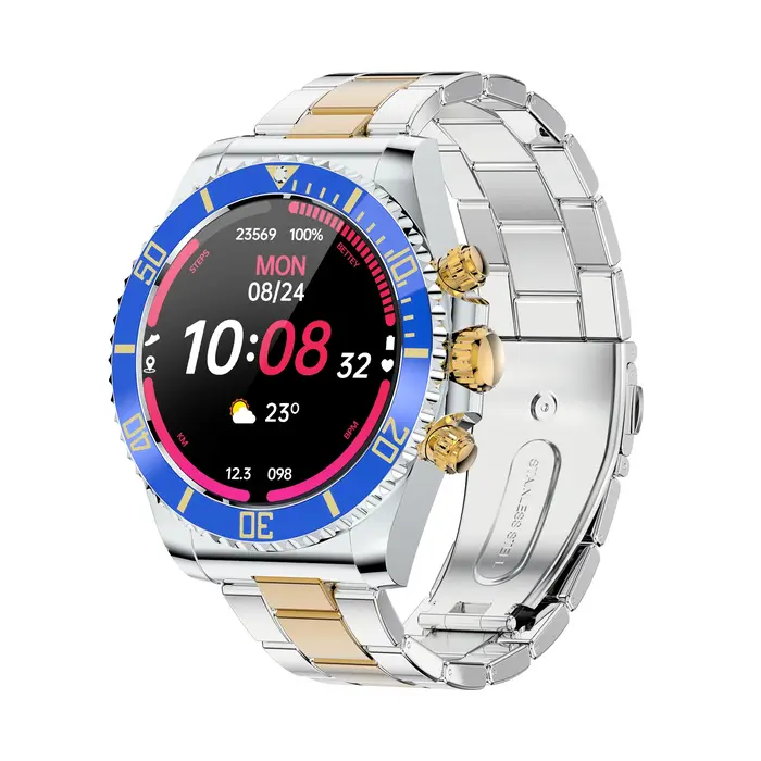 Montre connectée AW12 avec écran HD IPS de 1,3 pouces, boîtier entièrement en acier, modes sportifs multiples, alertes de messages, suivi de la santé