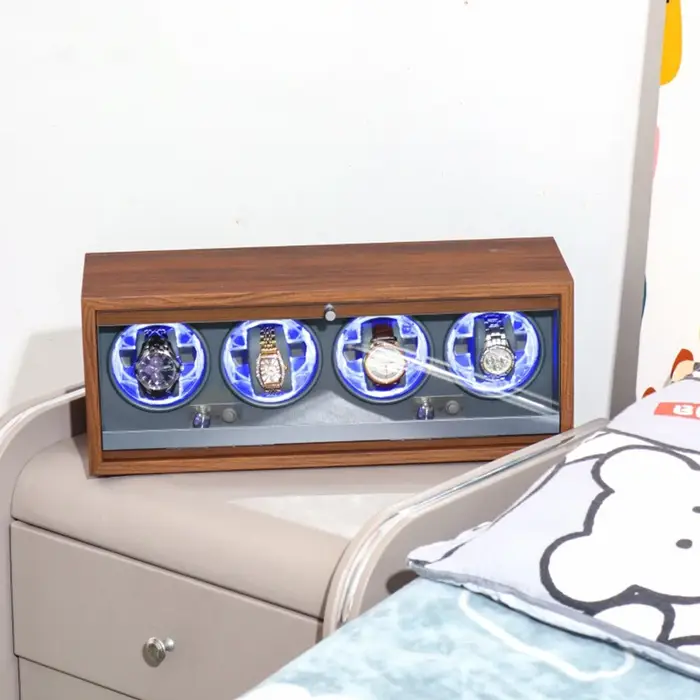 Remontoir de montre vertical domestique, boîte d'évaluation à quatre positions, montres mécaniques, dispositif de remontoir rotatif automatique avec lumière LED