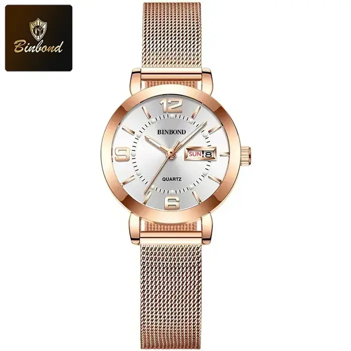 Montres-bracelets à quartz de luxe BINBOND pour femmes, lumineuses, étanches, avec affichage de la date et du jour, montres pour femmes, style business décontracté, Reloj Mujer