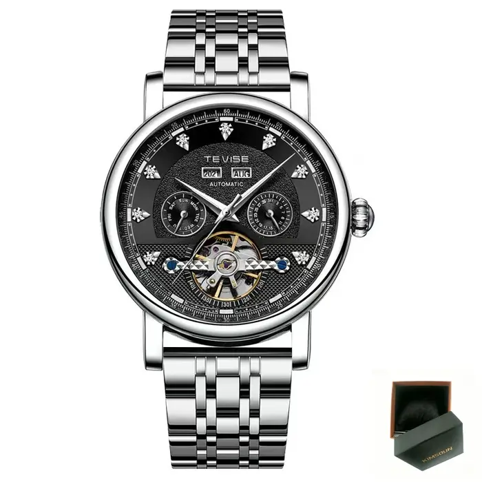Montre mécanique automatique élégante avec calendrier lumineux pour hommes