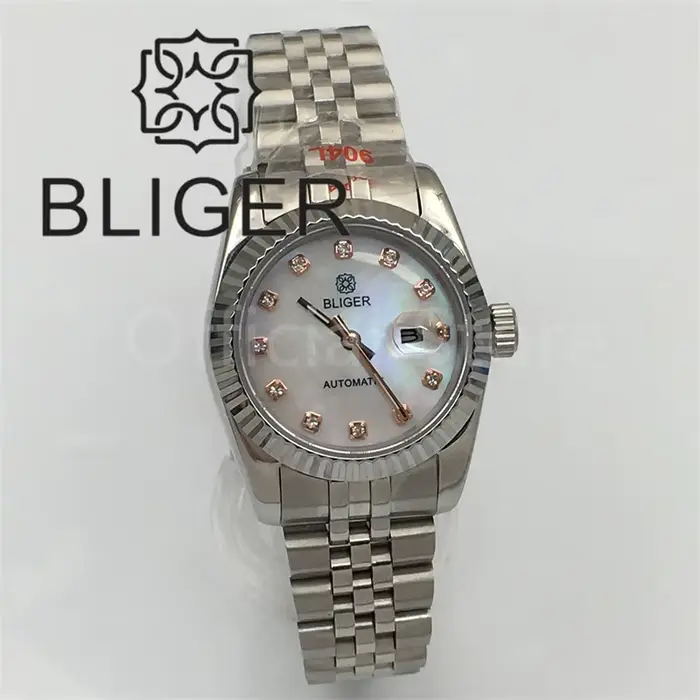 BLIGER 31m montre pour femme verre saphir or Rose marron blanc cadran nacre avec argent or diamant I