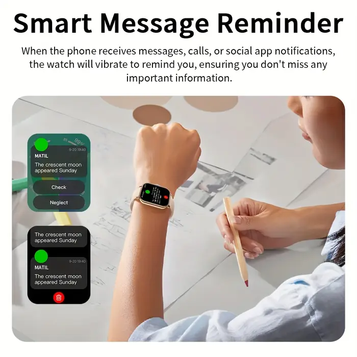 Montre connectée de 1,83 pouce pour hommes et femmes - Montre avec appels sans fil, notification de messages via application, calculatrice, réveil