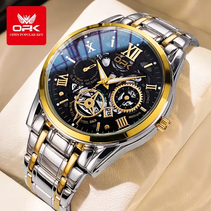 OPK8135-montre pour hommes, bracelet en acier avec lueur nocturne étanche