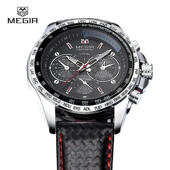 Montre à quartz pour homme MEGIR 1010 avec bracelet en cuir