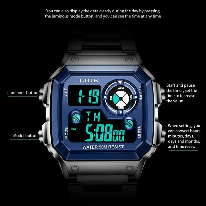 Montre numérique militaire étanche pour homme