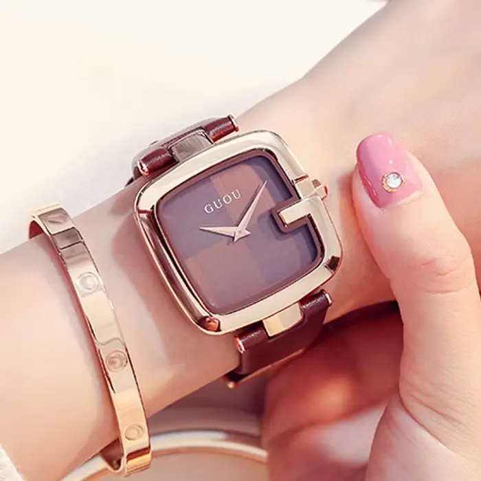 Guou – montres Zegarek Damski pour femmes, Bracelet en cuir, horloge Saati, marque de luxe, nouvelle collection 2020