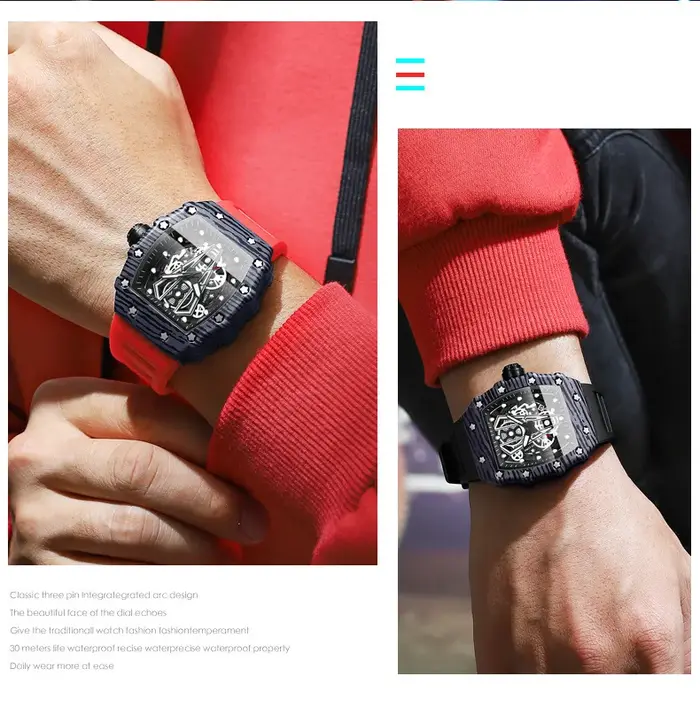 Montre-bracelet à quartz en silicone pour homme