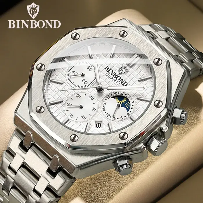 BINBOND qualité hommes montre de luxe haute homme Quartz montre-bracelet étanche lumineux Date en acier inoxydable