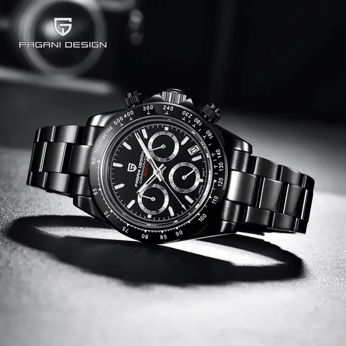 PAGANI DESIGN – montre à Quartz noire pour hommes
