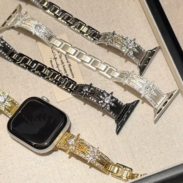 Bracelet étincelant motif « Starburst » pour Apple Watch (modèles 11, 10, 9, 8, 7, 6, 5, 4, 3, SE, Ultra 2 et 1) – Bracelet en chaîne cuivrée compatible avec les séries 38 mm, 40 mm, 41 mm, 42 mm, 44