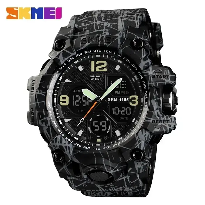 SKMEI 1155B 5Bar étanche double affichage montres Relogio Masculino montre Sport hommes militaire