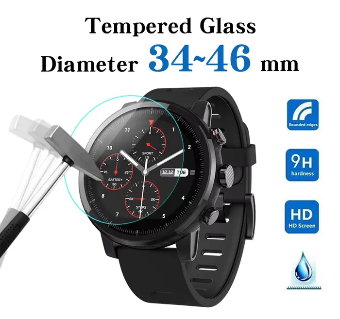 Film de protection d'écran en verre trempé pour montres rondes de toutes tailles