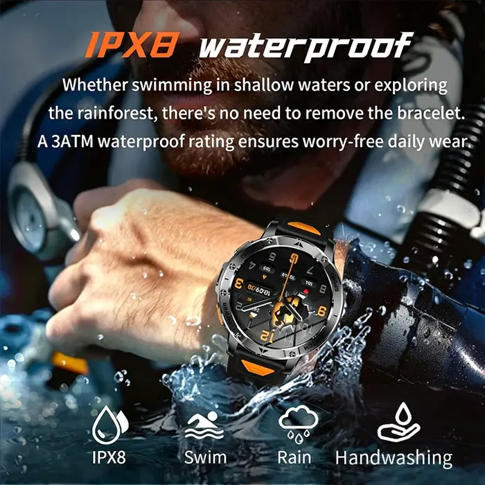 Montre connectée avec écran IPS de 1,7 pouces, batterie de 1400 mAh, étanche IPX8, plus de 120 modes sportifs, SOS, appel LED BT, moniteur de fréquence cardiaque, pour hommes et femmes