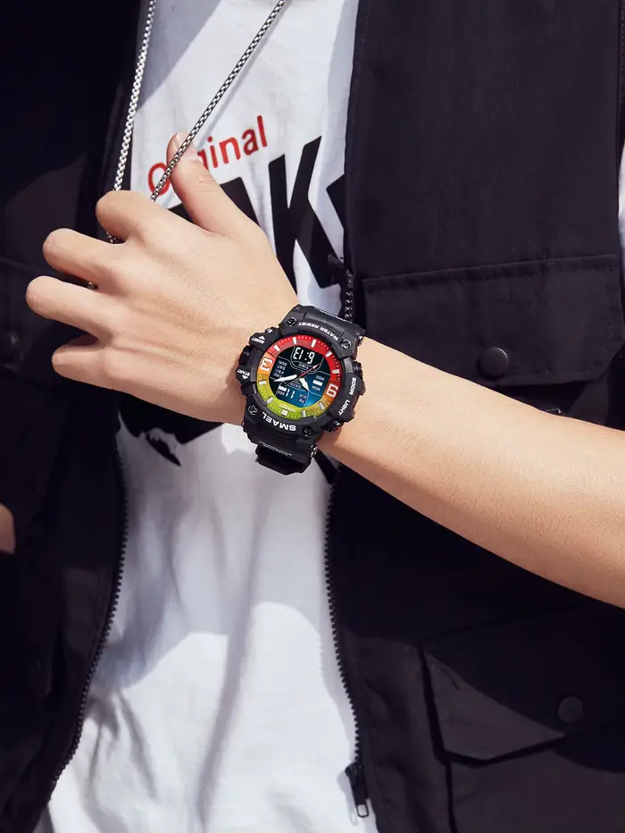 SMAEL-Montre de sport à quartz avec alarme lumineuse LED, montres-bracelets automatiques, affichage 
