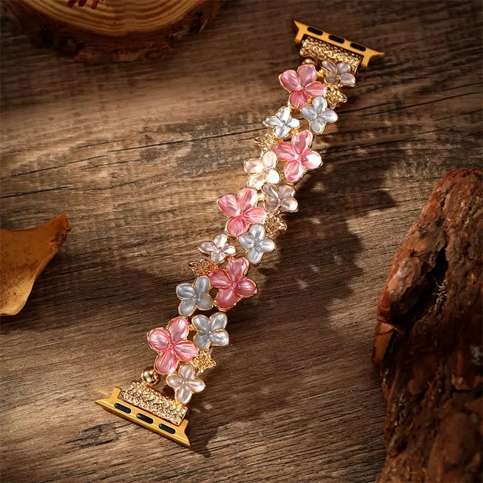 Bracelet Bijoux pour Apple Watch pour Femme, 46mm, 41mm, 40mm, 42mm, 44mm, 45mm, 49mm, Fleurs Creuse