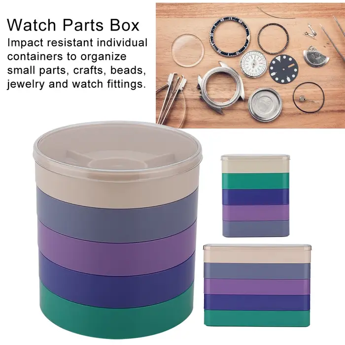 Boîte de rangement de pièces de montre, boîte de pièces de montre à 5 couches, boîte de rangement de pièces de montre, outils de montre pour pièces de quincaillerie de mouvement de composants à vis
