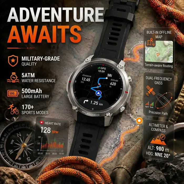 Nouvelle Montre Connectée GPS Robuste 2026 avec Écran Tactile AMOLED HD 1