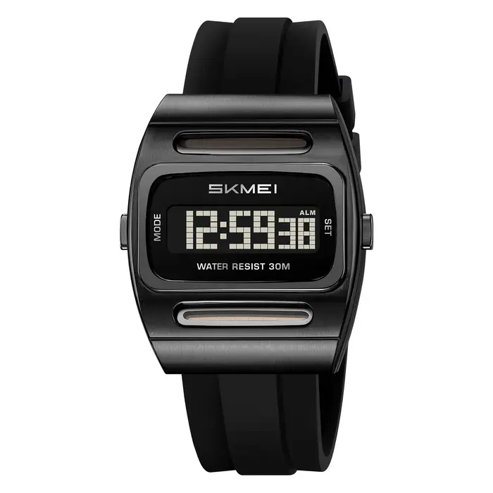 Montre numérique à énergie solaire pour homme SKMEI – Boîtier carré doré rétro