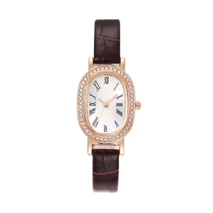Montre pour femme vintage à cadran ovale avec strass