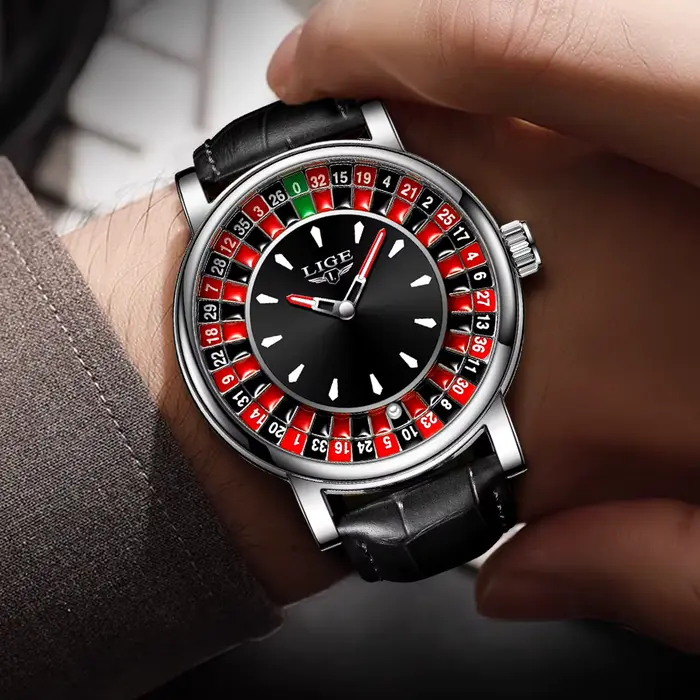 Montre Homme LIGE Tendance Cadran Rotatif Roulette de Las Vegas