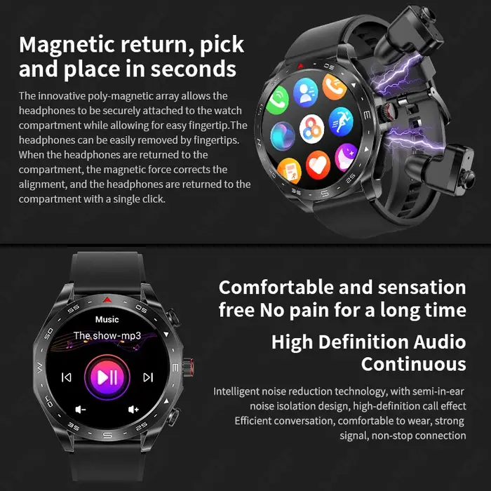 Montre intelligente étanche avec écouteurs pour hommes et femmes