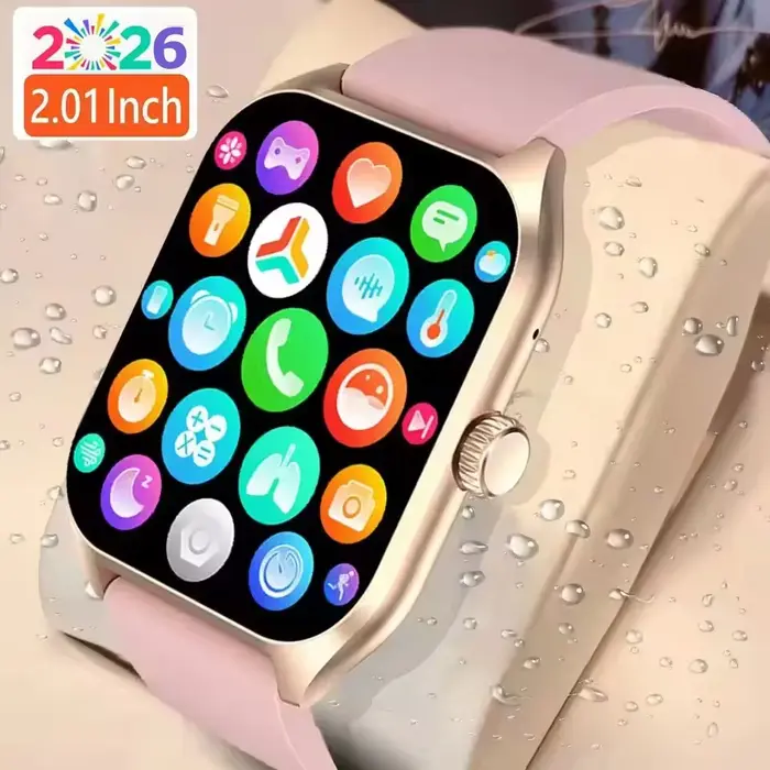 Nouvelle montre intelligente 2026, écran HD 2,01", appels Bluetooth, moniteur de fréquence cardiaque et d'oxygène sanguin, cadeau de fitness pour hommes et femmes
