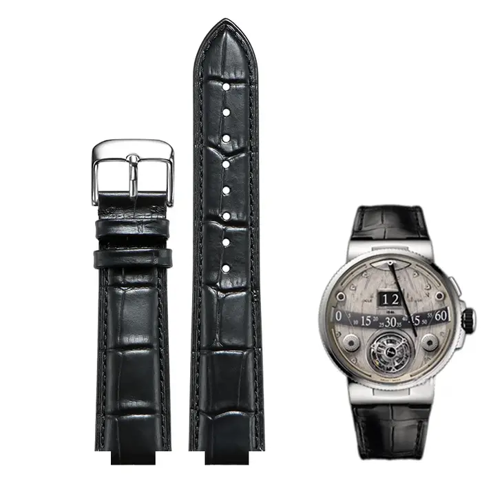 Bracelet de montre en cuir convexe pour Ulysse Nardin Marine 6300 263 6319, pour hommes et femmes, 2