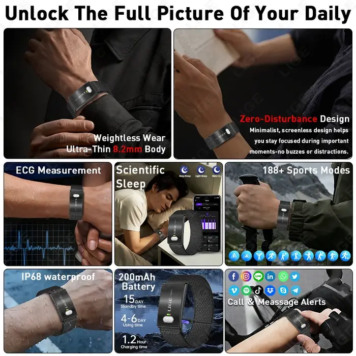 Nouveau bracelet intelligent ECG LIGE avec moniteur de fréquence cardiaque 24h/24