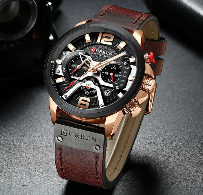 Istro REN-Montre de sport chronographe en cuir bleu pour homme
