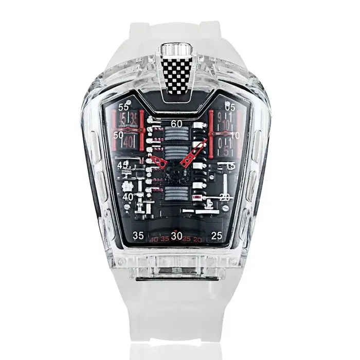 Nouvelle montre de sport pour poignet, boîtier en résine transparente, design squelette creux, tendance mode, unisexe, pour homme, montre quotidienne.