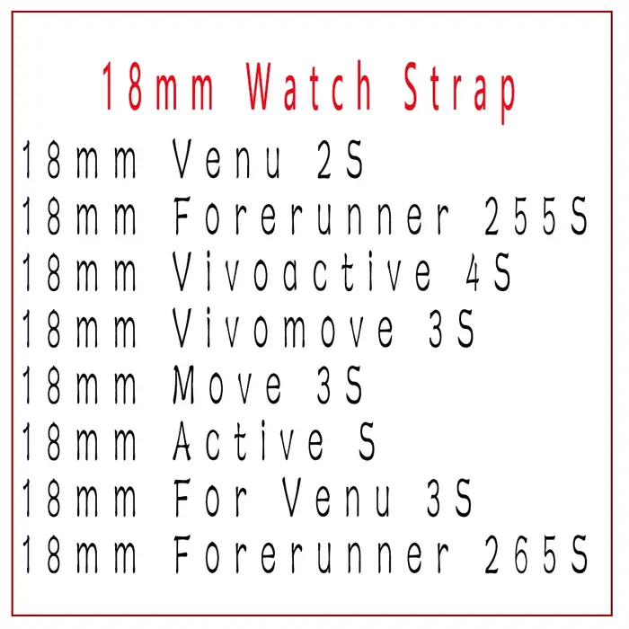 Bracelet de montre 18MM pour Garmin Forerunner Venu 2S 255S 265S Vivoactive 4S Vivomove 3S