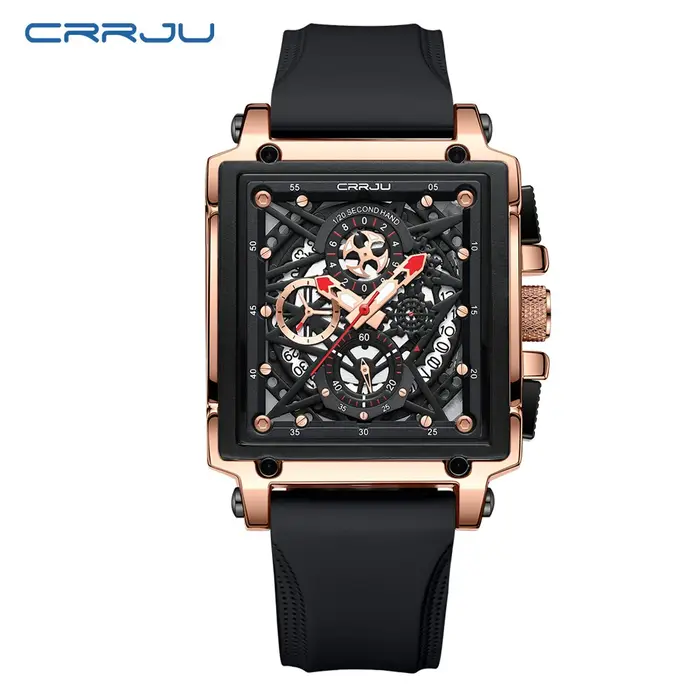 CRRJU montres de sport de mode avec grand cadran montres-bracelets à quartz rectangulaires uniques avec chronographe Date automatique