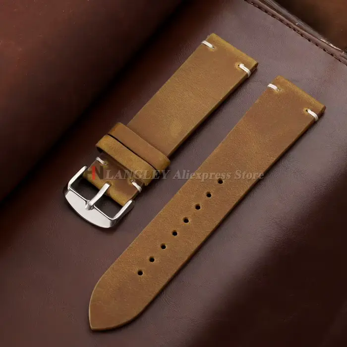 Bracelet de montre vintage en cuir de vachette ciré, cousu à la main, pour Omega, Seiko, montre conn