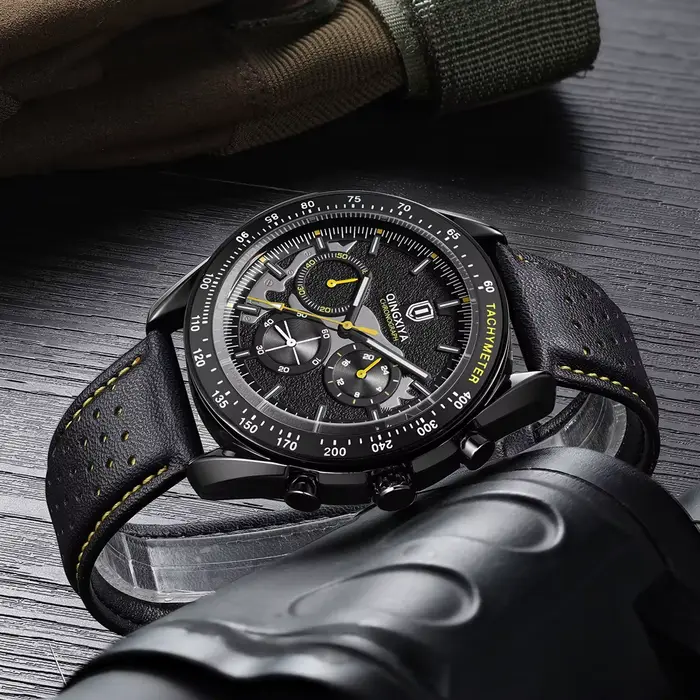 QINGXIYA haute qualité hommes Sport montre à Quartz haut de gamme de luxe chronographe horloge mâle en cuir militaire