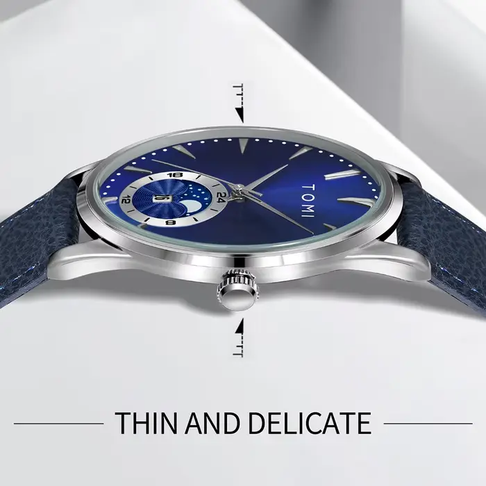 TOMI-Montre à quartz de luxe avec bracelet en cuir pour homme, affaires et loisirs, grand cadran, ca