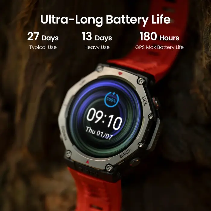 AMAZFIT-montre connectée T-Rex 3, 48mm, écran AMOLED, 27 jours d'autonomie, mode sport, 170
