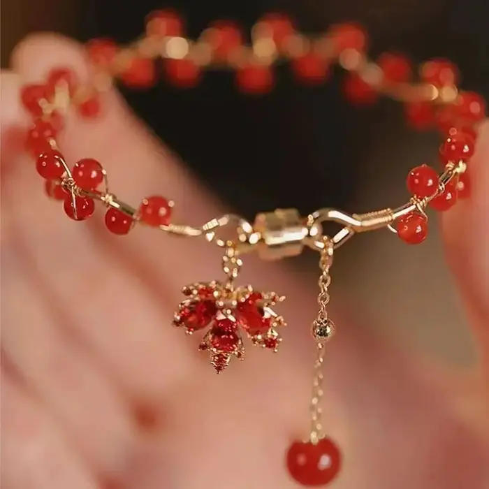 Bracelet Magnétique en Perles de Clip Rouge pour Femme, Design Rétro, Charme, Cuir oral elu Érable,