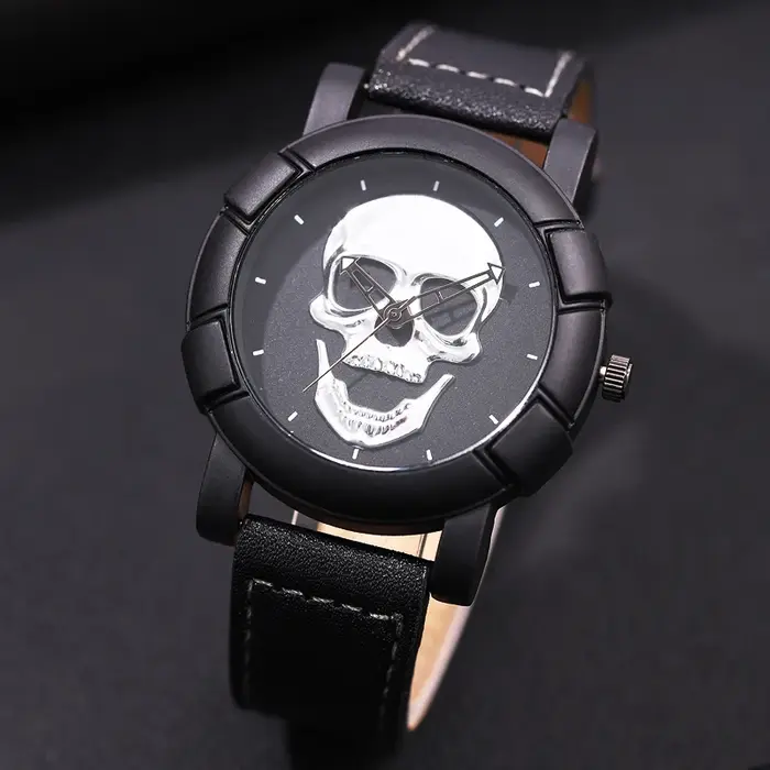 Montre-bracelet à quartz en cuir pour homme