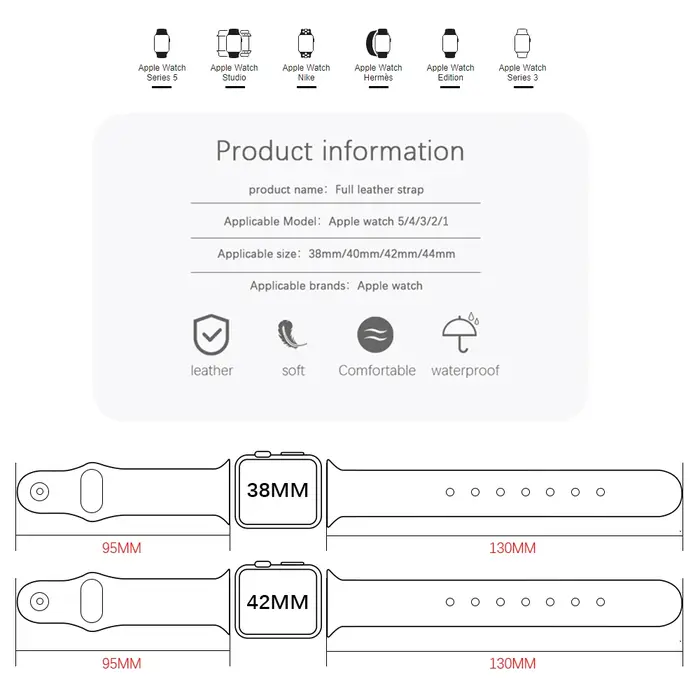 Bracelet de montre en cuir Compatible avec Apple série 3/4/6 SE 7 8 Ultra 44mm 45mm 41mm 40mm 49mm 42 38mm iWatch Correa