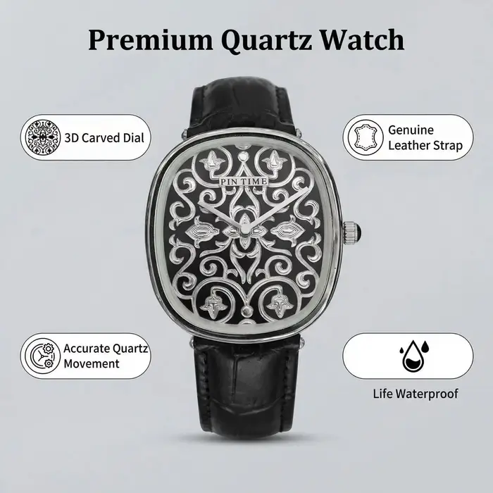 Montre à quartz avec design sculpté en 3D