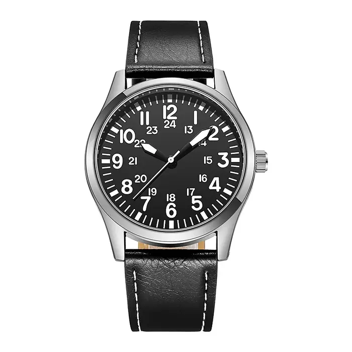 Montre de terrain avec bracelet en acier, lecture facile, mouvement japonais