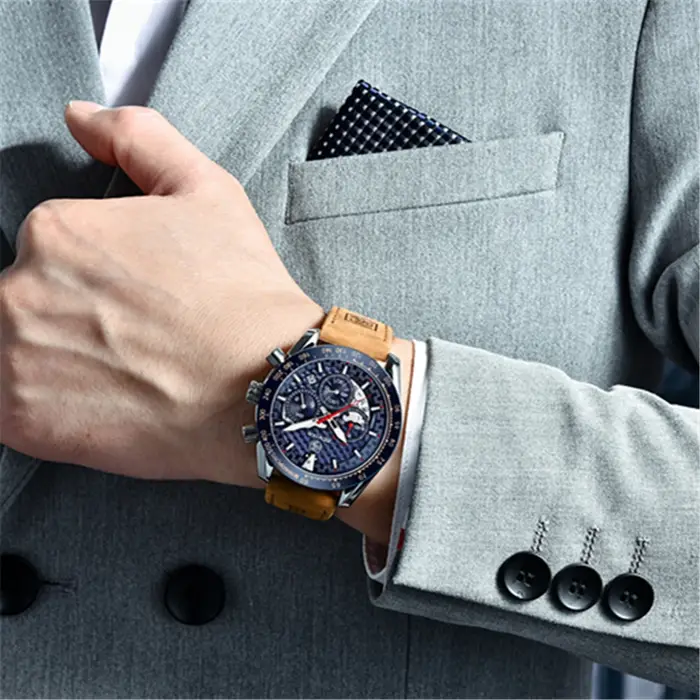 Benyar Design-Montre à quartz en cuir pour homme, chronographe Shoous, marque de sport, mode vintage, étanche à 30m, 45mm