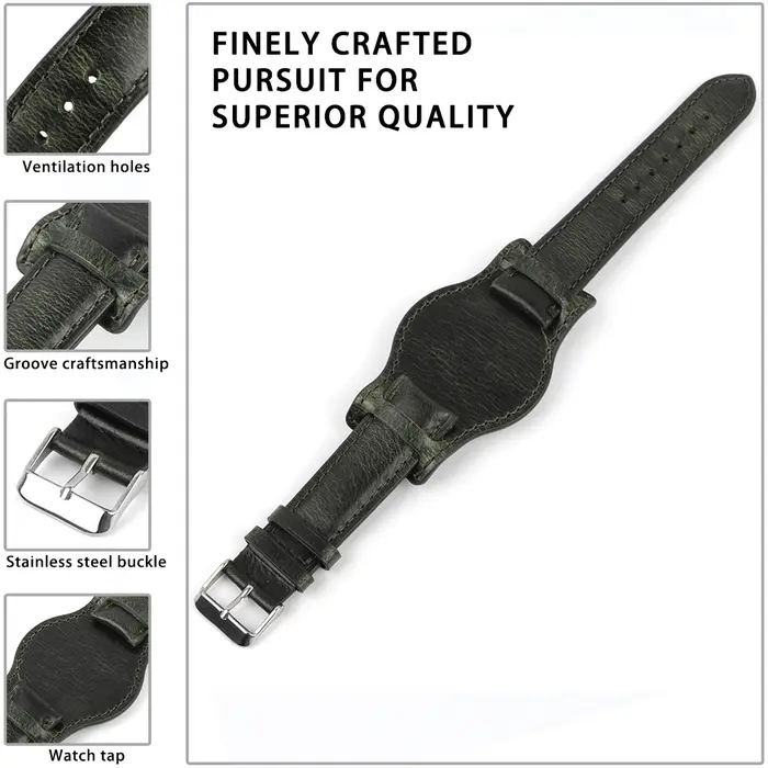 Bracelet de montre en cuir véritable pour homme