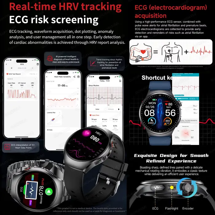 Nouvelle montre connectée 2026 améliorée avec fonctions de contrôle de santé : ECG