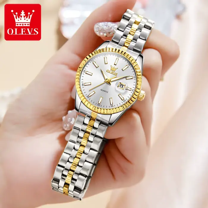 OLEVS 5593 femme montre en acier inoxydable étanche Auto Date élégante dames montre-bracelet de luxe Original